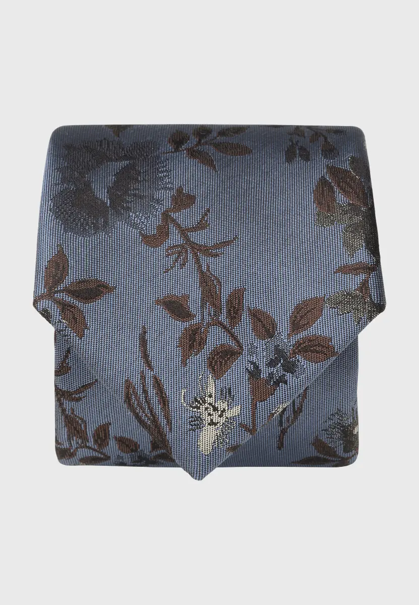 Blue Large Floral Pure Silk Tie