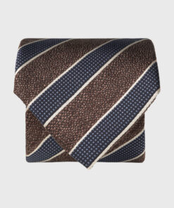 Brown Textured Stripe Pure Silk Tie