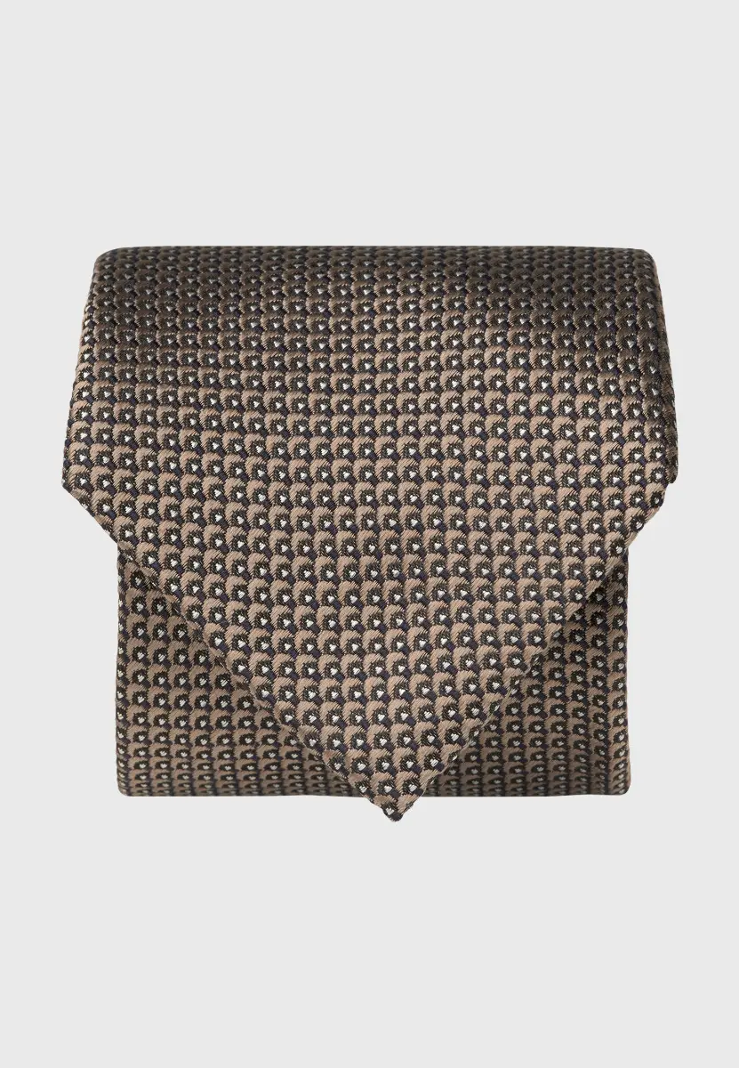 Gold Semi-Plain Geometric Pattern Pure Silk Tie