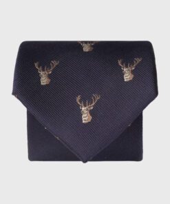Navy Stag Pure Silk Tie