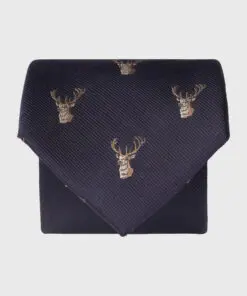 Navy Stag Pure Silk Tie