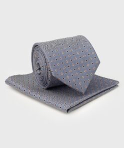 Blue Small Geometric Motif Silk Tie & Hanky Set