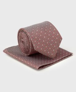 Rose Small Geometric Motif Silk Tie & Hanky Set