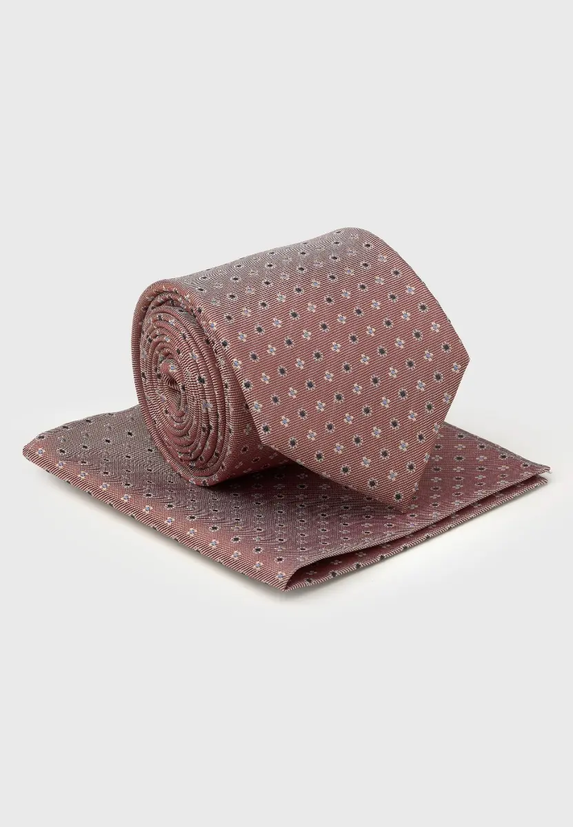 Rose Small Geometric Motif Silk Tie & Hanky Set