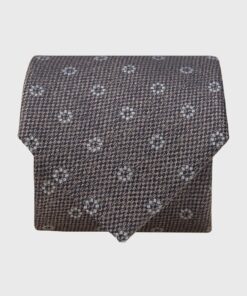 Gold Textured Floral Geometric Silk Tie