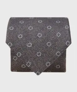 Gold Textured Floral Geometric Silk Tie