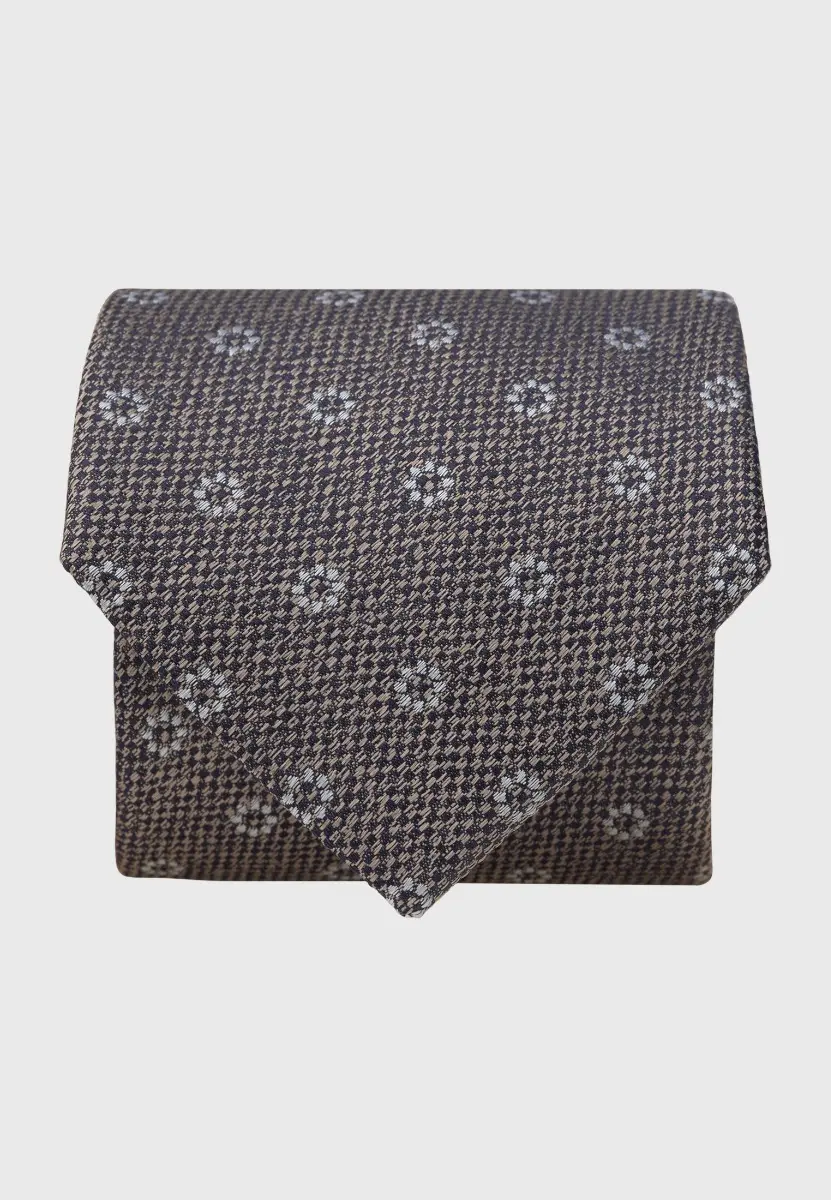 Gold Textured Floral Geometric Silk Tie