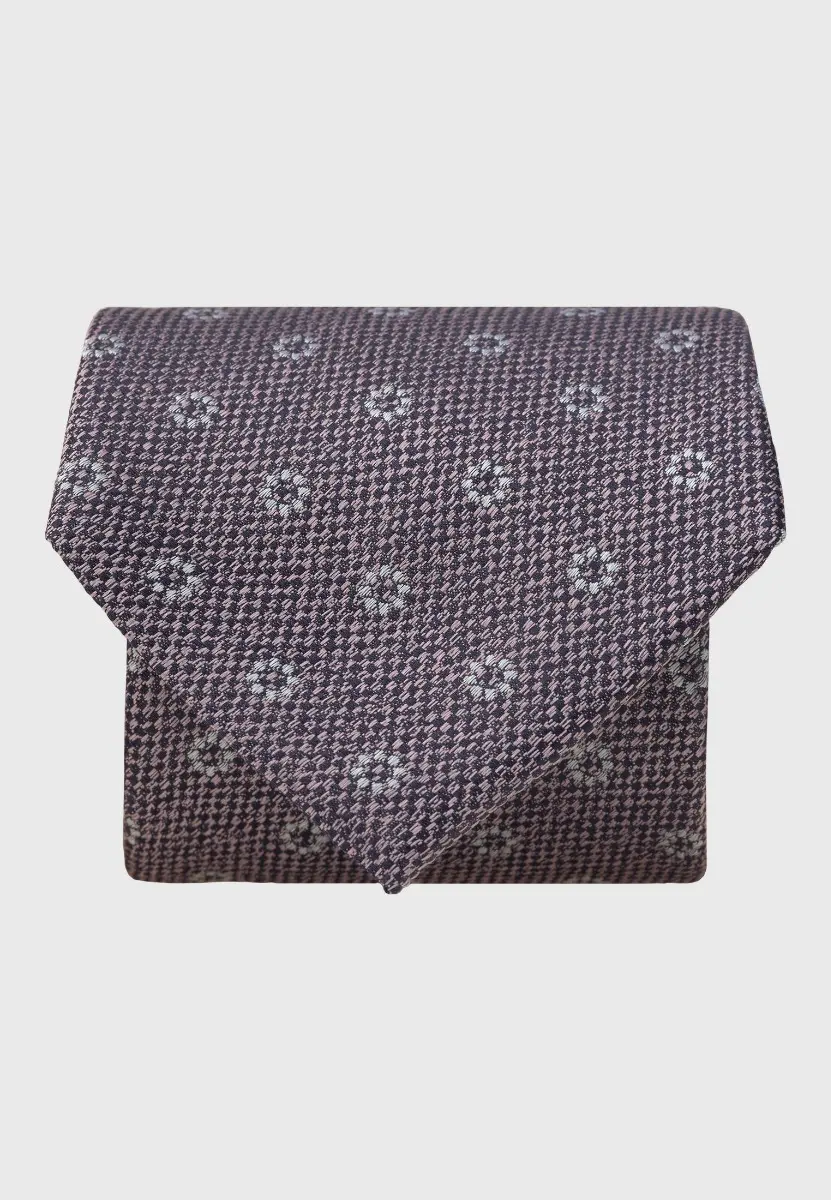 Pink Textured Floral Geometric Silk Tie
