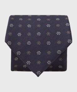 Navy Floral Geometric Silk & Linen Blend Tie