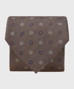 Chestnut Floral Geometric Silk & Linen Blend Tie