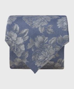Blue Large Tonal Floral Silk Tie