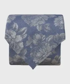Blue Large Tonal Floral Silk Tie