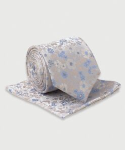 Champagne Subtle Floral Silk Tie & Hanky Set