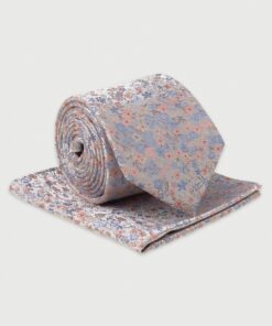 Pink Ditsy Floral Silk Tie & Hanky Set