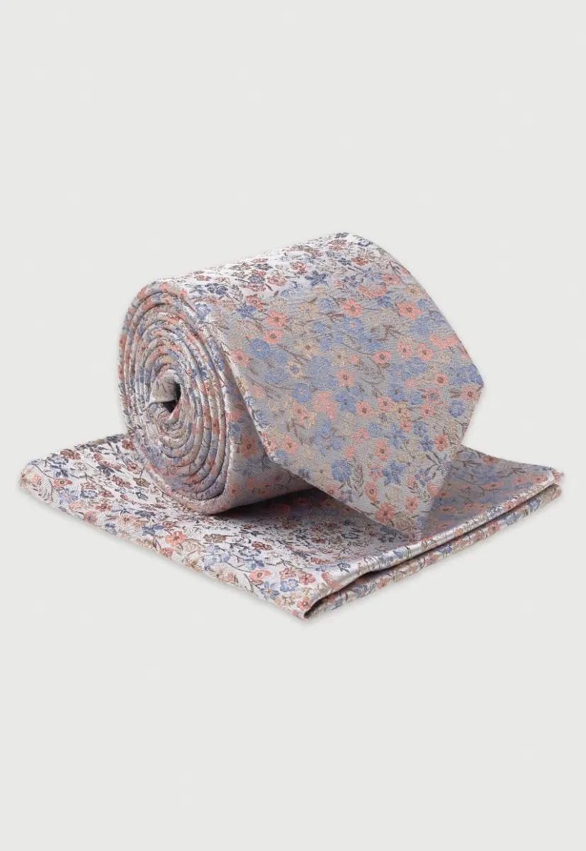Pink Ditsy Floral Silk Tie & Hanky Set