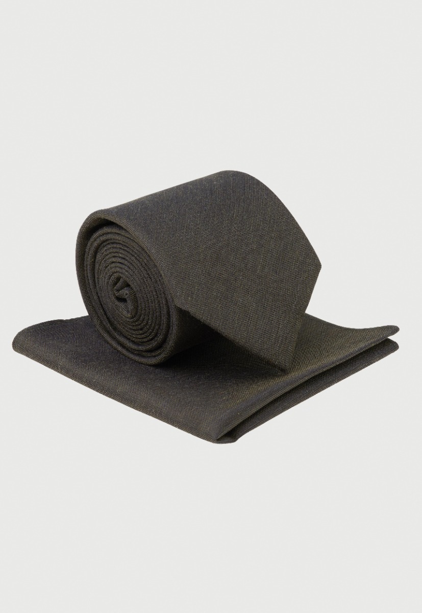Green Silk Blend Tie & Hanky Set