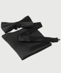 Black Plain Silk Bow Tie & Hanky Set