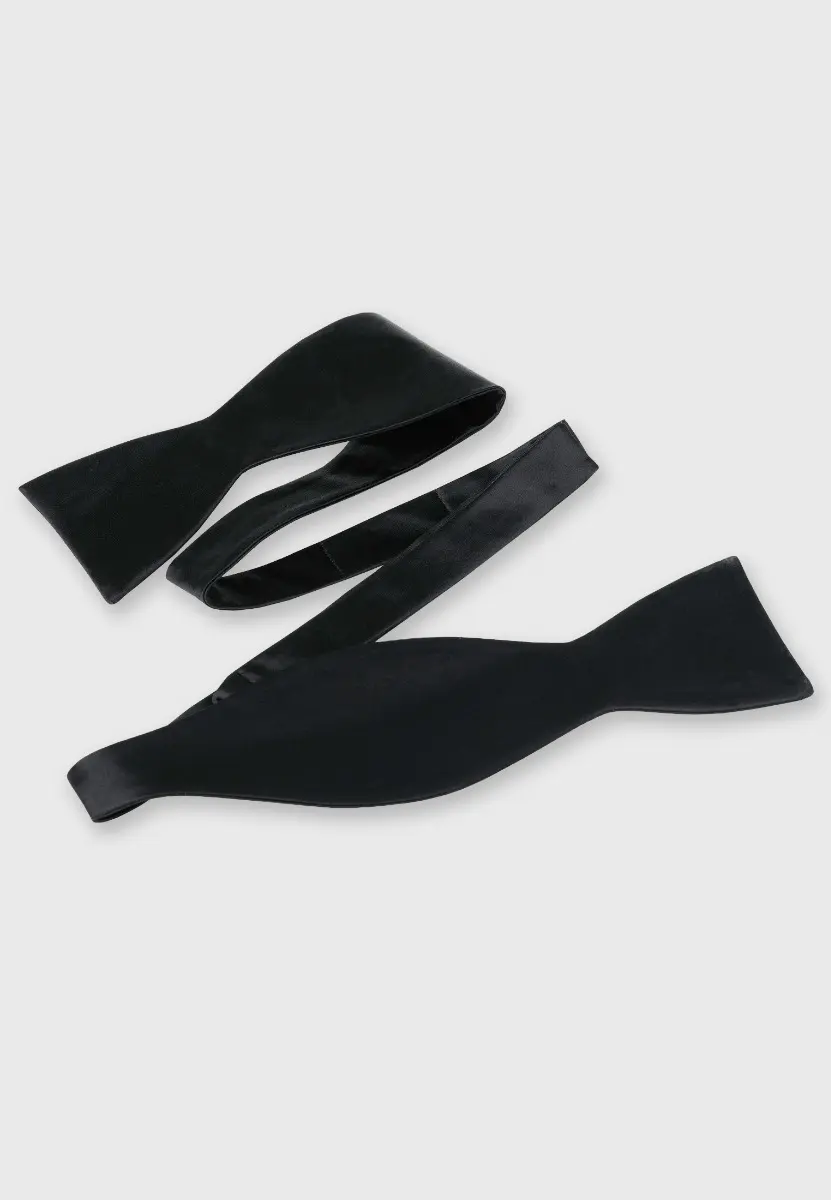 Black Plain Satin Self Tie