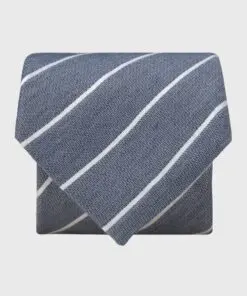 Blue Butchers Stripe Textured Silk Blend Tie