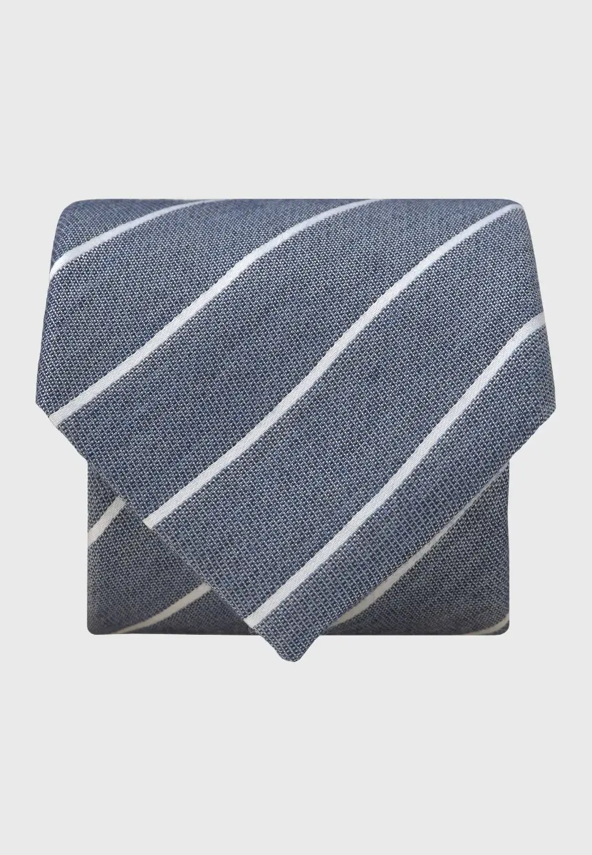 Blue Butchers Stripe Textured Silk Blend Tie