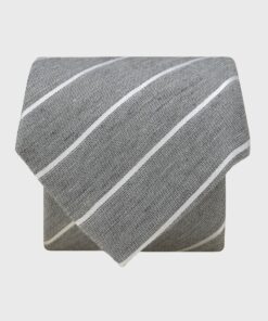 Silver Grey Butchers Stripe Textured Silk Blend Tie