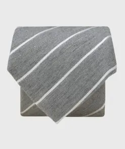 Silver Grey Butchers Stripe Textured Silk Blend Tie