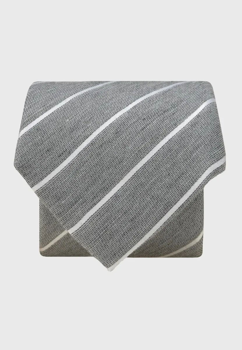 Silver Grey Butchers Stripe Textured Silk Blend Tie