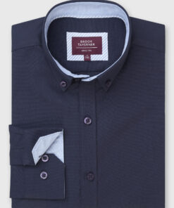Tailored Fit Navy Stretch Cotton Oxford Shirt