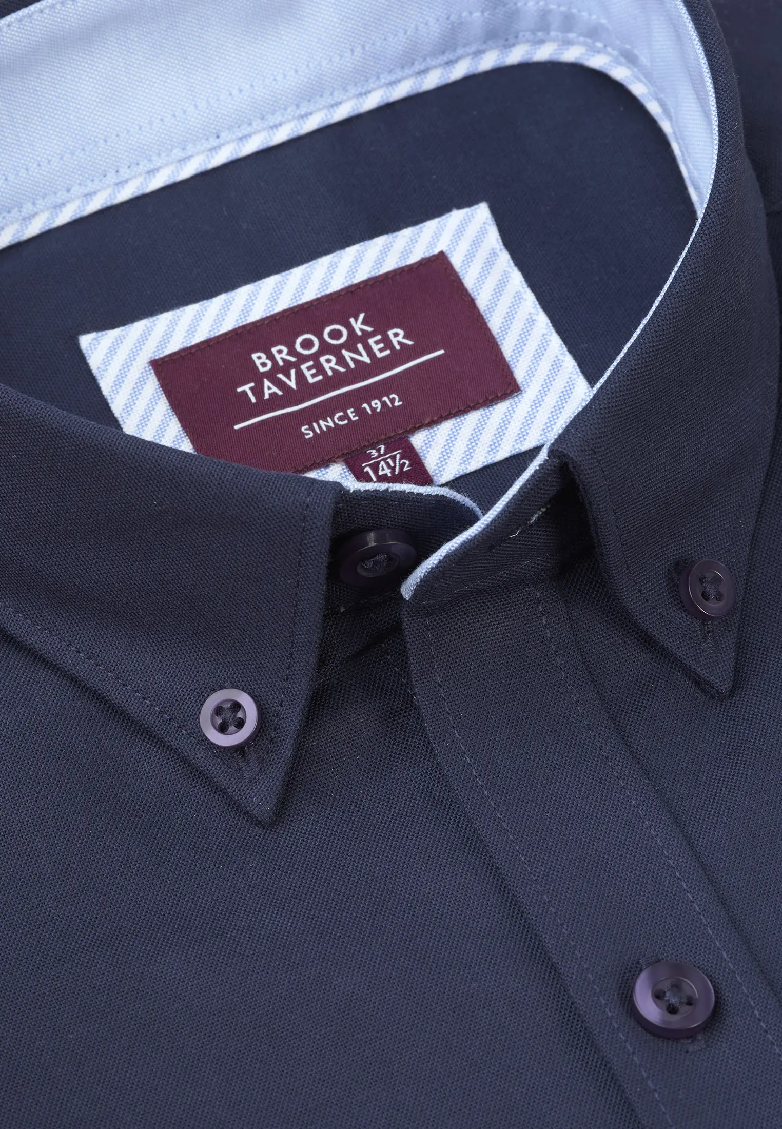 Tailored Fit Navy Stretch Cotton Oxford Shirt - Image 2