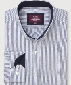 Tailored Fit Blue Stripe Stretch Cotton Oxford Shirt