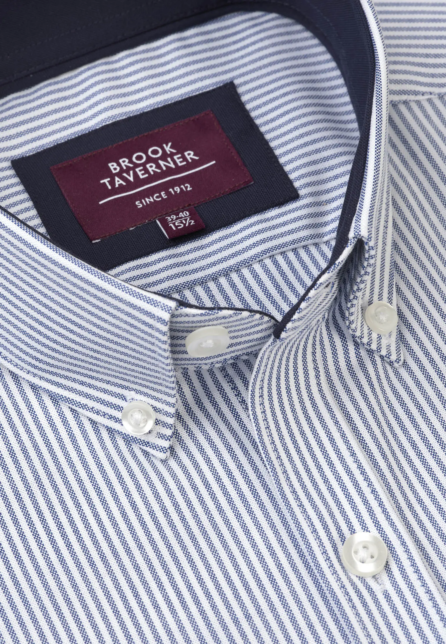 Tailored Fit Blue Stripe Stretch Cotton Oxford Shirt - Image 2