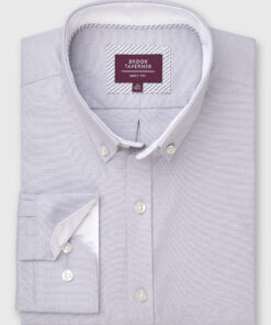 Tailored Fit Grey Stretch Cotton Oxford Shirt