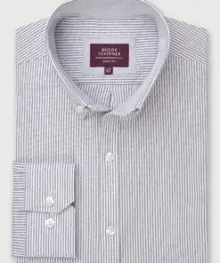 Tailored Fit Grey Stripe Stretch Cotton Oxford Shirt