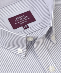 Alternative view of Tailored Fit Grey Stripe Stretch Cotton Oxford Shirt