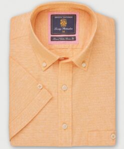 Regular Fit Apricot Dobby Short Sleeve Cotton Linen Shirt