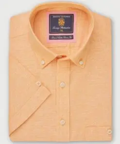 Regular Fit Apricot Dobby Short Sleeve Cotton Linen Shirt