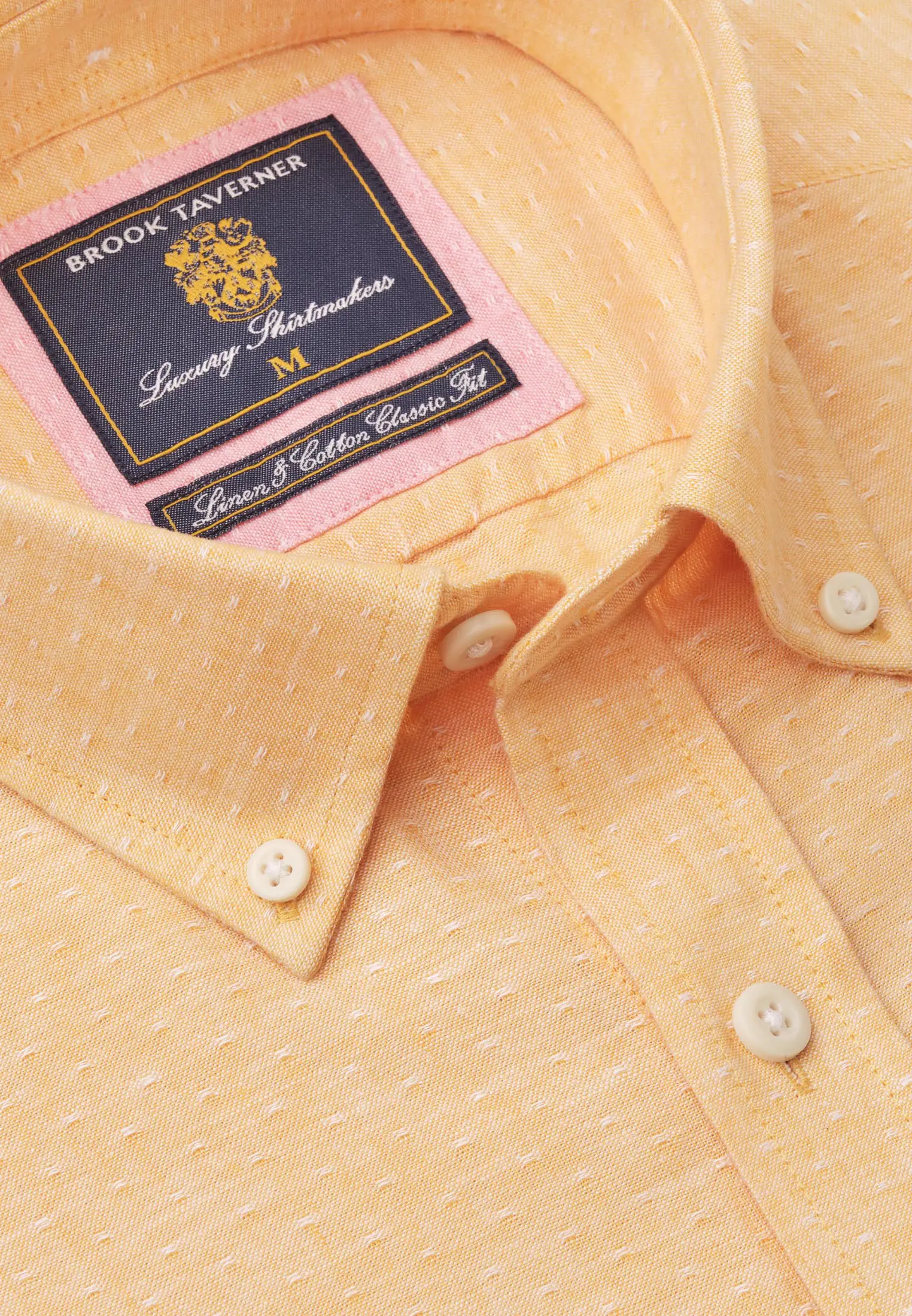 Regular Fit Apricot Dobby Short Sleeve Cotton Linen Shirt - Image 2