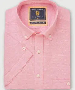Regular Fit Rose Dobby Short Sleeve Cotton Linen Shirt