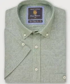 Regular Fit Seagrass Dobby Short Sleeve Cotton Linen Shirt