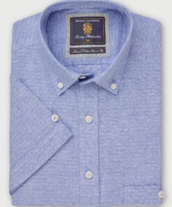 Regular Fit Sky Blue Dobby Short Sleeve Cotton Linen Shirt