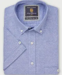 Regular Fit Sky Blue Dobby Short Sleeve Cotton Linen Shirt