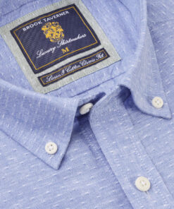 Alternative view of Regular Fit Sky Blue Dobby Short Sleeve Cotton Linen Shirt