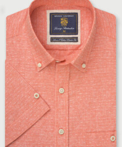 Regular Fit Peach Dobby Short Sleeve Cotton Linen Shirt