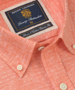 Alternative view of Regular Fit Peach Dobby Short Sleeve Cotton Linen Shirt