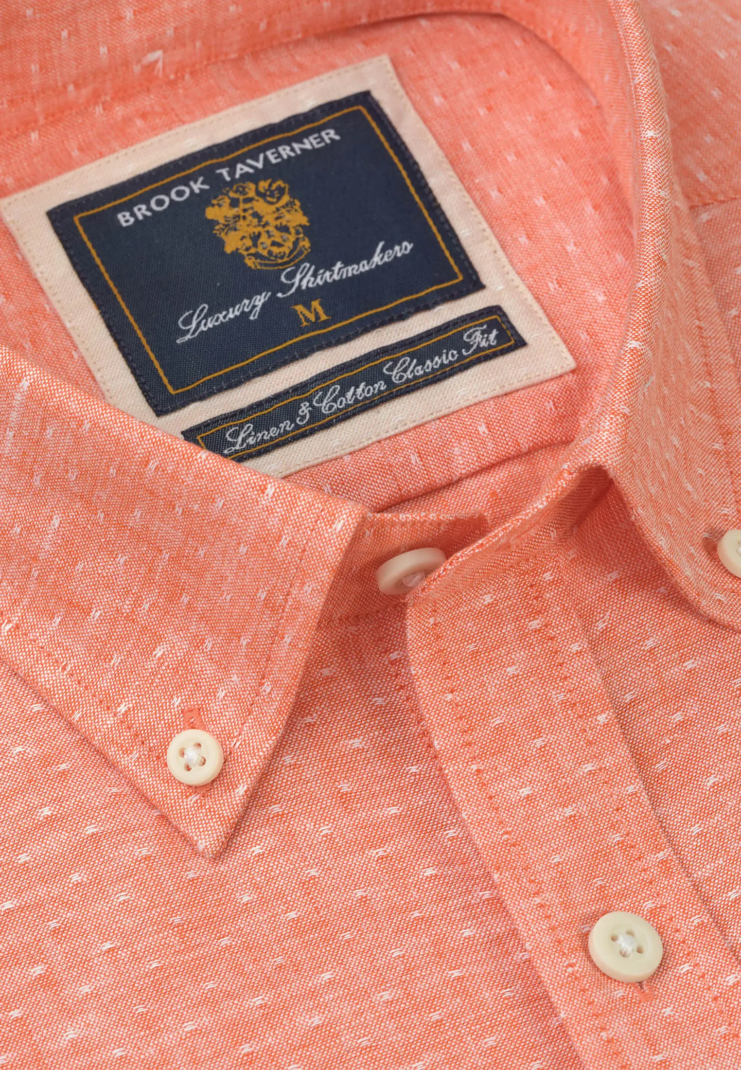 Regular Fit Peach Dobby Short Sleeve Cotton Linen Shirt - Image 2