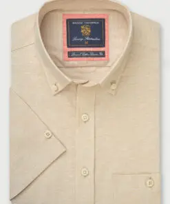 Regular Fit Cream Dobby Short Sleeve Cotton Linen Shirt