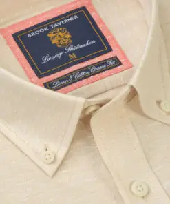 Alternative view of Regular Fit Cream Dobby Short Sleeve Cotton Linen Shirt