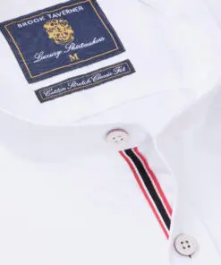 Alternative view of Tailored Fit White Stretch Cotton Oxford Grandad Collar Shirt
