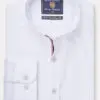 Tailored Fit White Stretch Cotton Oxford Grandad Collar Shirt