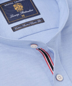 Alternative view of Regular Fit Blue Stretch Cotton Oxford Grandad Collar Shirt